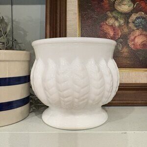 Vintage Randall White Milk Glass Planter Bowl Feather Wheat Pattern Home Accent